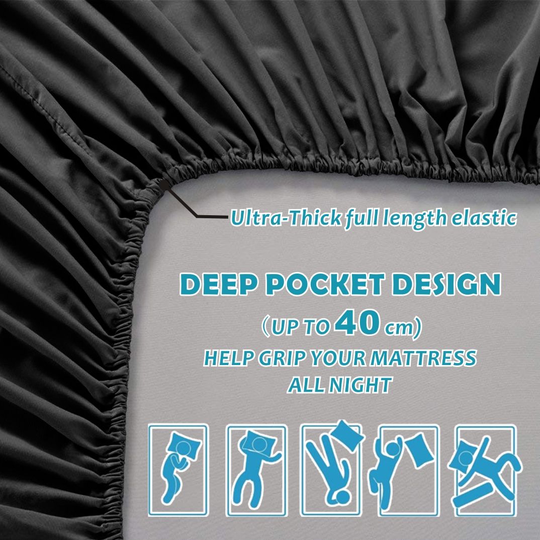 4 Piece Bed Sheet Set- Bedding Sheets & Pillowcases -Breathable Bedding - Wrinkle, Fade, Stain Resistant-Deep Pocket Flat Fitted Bed Sheet Set(Black,Queen)