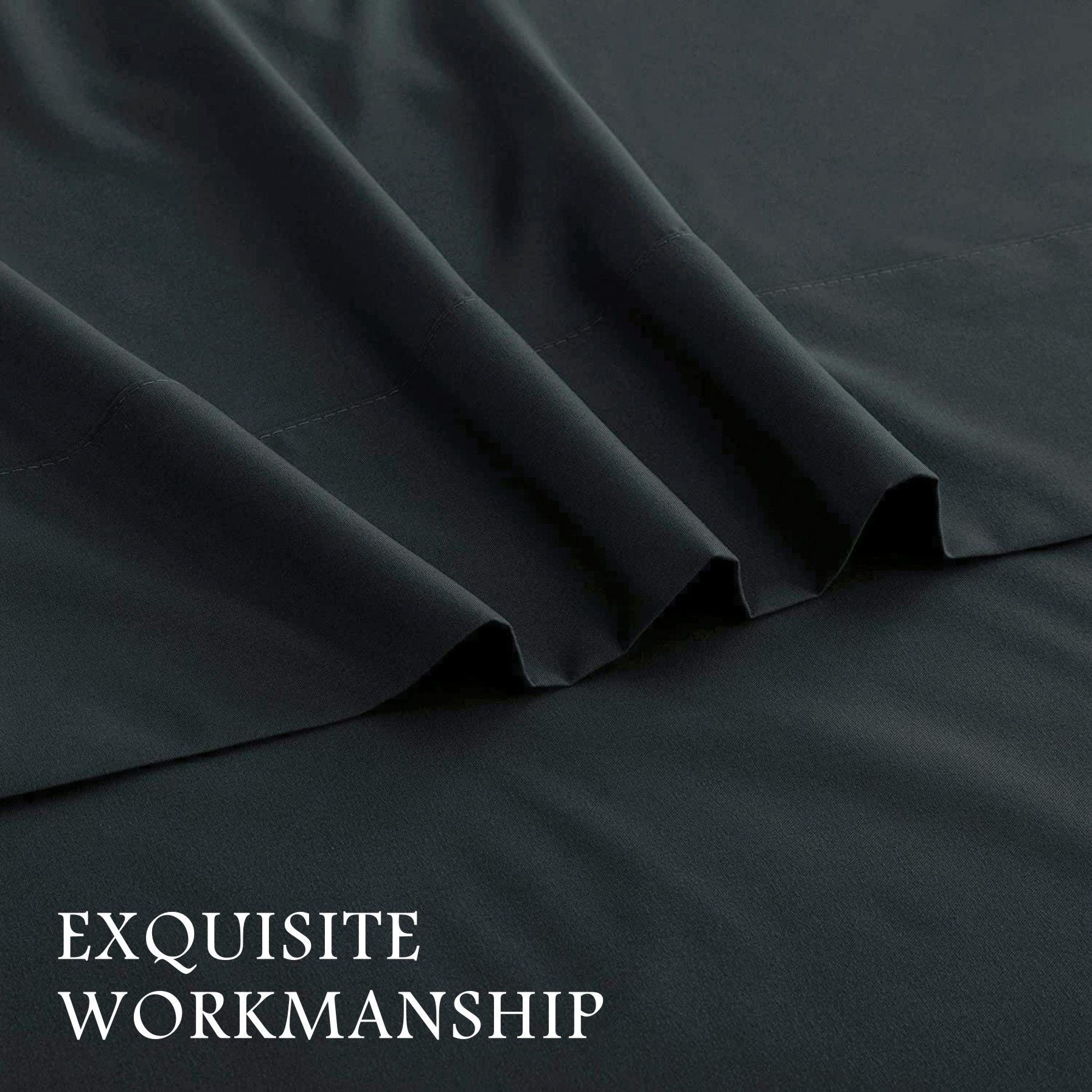 4 Piece Bed Sheet Set- Bedding Sheets & Pillowcases -Breathable Bedding - Wrinkle, Fade, Stain Resistant-Deep Pocket Flat Fitted Bed Sheet Set(Black,Queen)
