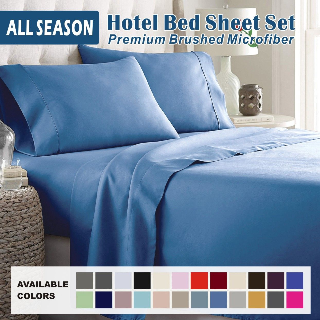 4 Piece Bed Sheet Set- Bedding Sheets & Pillowcases -Breathable Bedding - Wrinkle, Fade, Stain Resistant-Deep Pocket Flat Fitted Bed Sheet Set(Ocean,Queen)