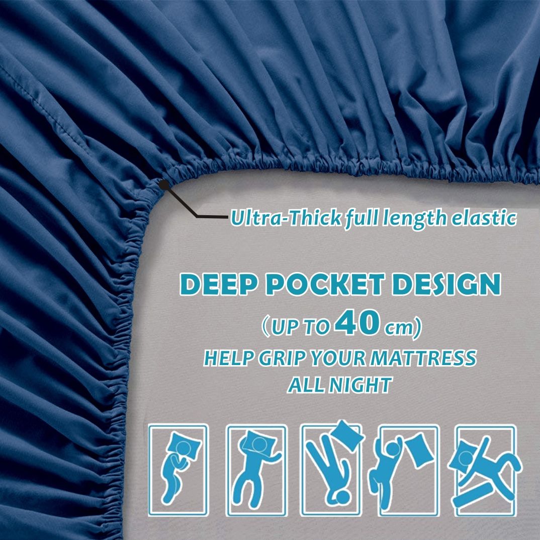 4 Piece Bed Sheet Set- Bedding Sheets & Pillowcases -Breathable Bedding - Wrinkle, Fade, Stain Resistant-Deep Pocket Flat Fitted Bed Sheet Set(Navy,Queen)