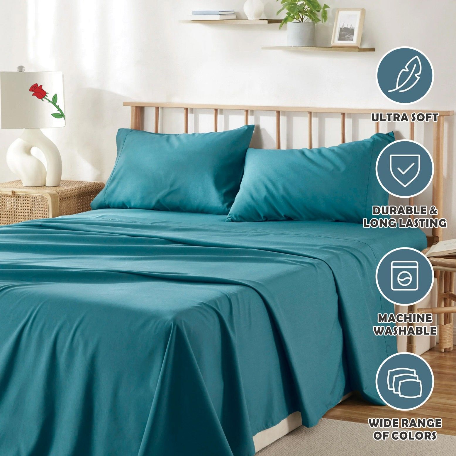 4 Piece Bed Sheet Set- Bedding Sheets & Pillowcases -Breathable Bedding - Wrinkle, Fade, Stain Resistant-Deep Pocket Flat Fitted Bed Sheet Set(Biscay blue,Queen)