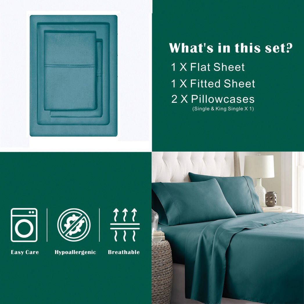 4 Piece Bed Sheet Set- Bedding Sheets & Pillowcases -Breathable Bedding - Wrinkle, Fade, Stain Resistant-Deep Pocket Flat Fitted Bed Sheet Set(Biscay blue,Queen)