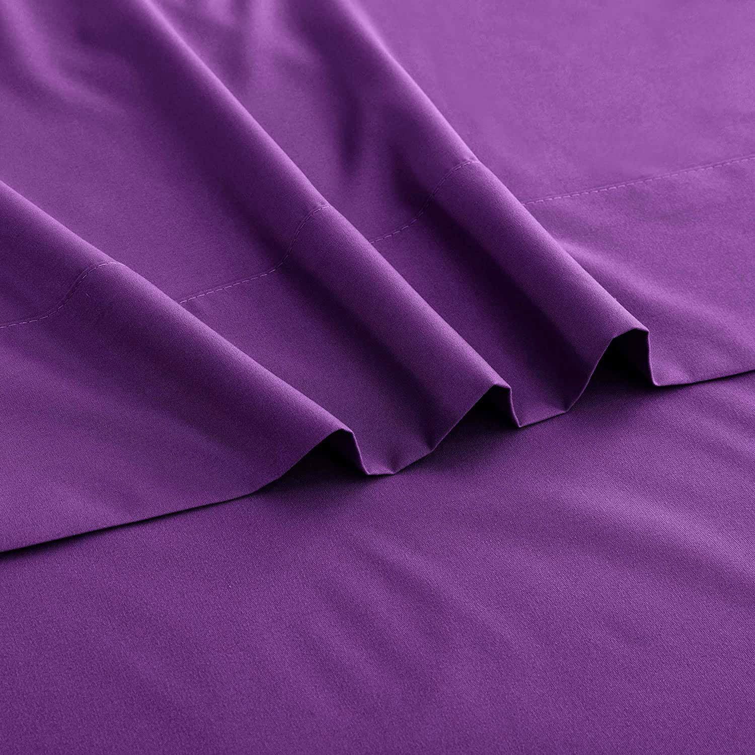 4 Piece Bed Sheet Set- Bedding Sheets & Pillowcases -Breathable Bedding - Wrinkle, Fade, Stain Resistant-Deep Pocket Flat Fitted Bed Sheet Set(Purple,Queen)