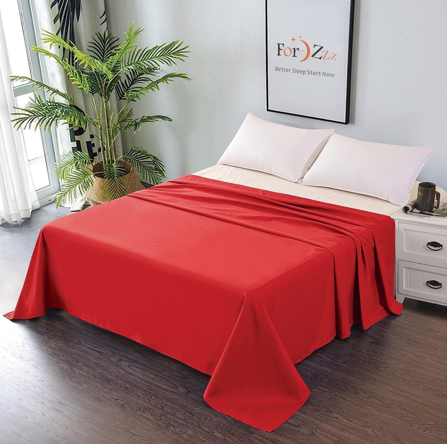 Elegant Comfort Premium Hotel Quality 1-Piece Queen Flat Sheet, Luxury and Softest 2000 Thread Count Bedding Flat Sheet(Queen,Red)