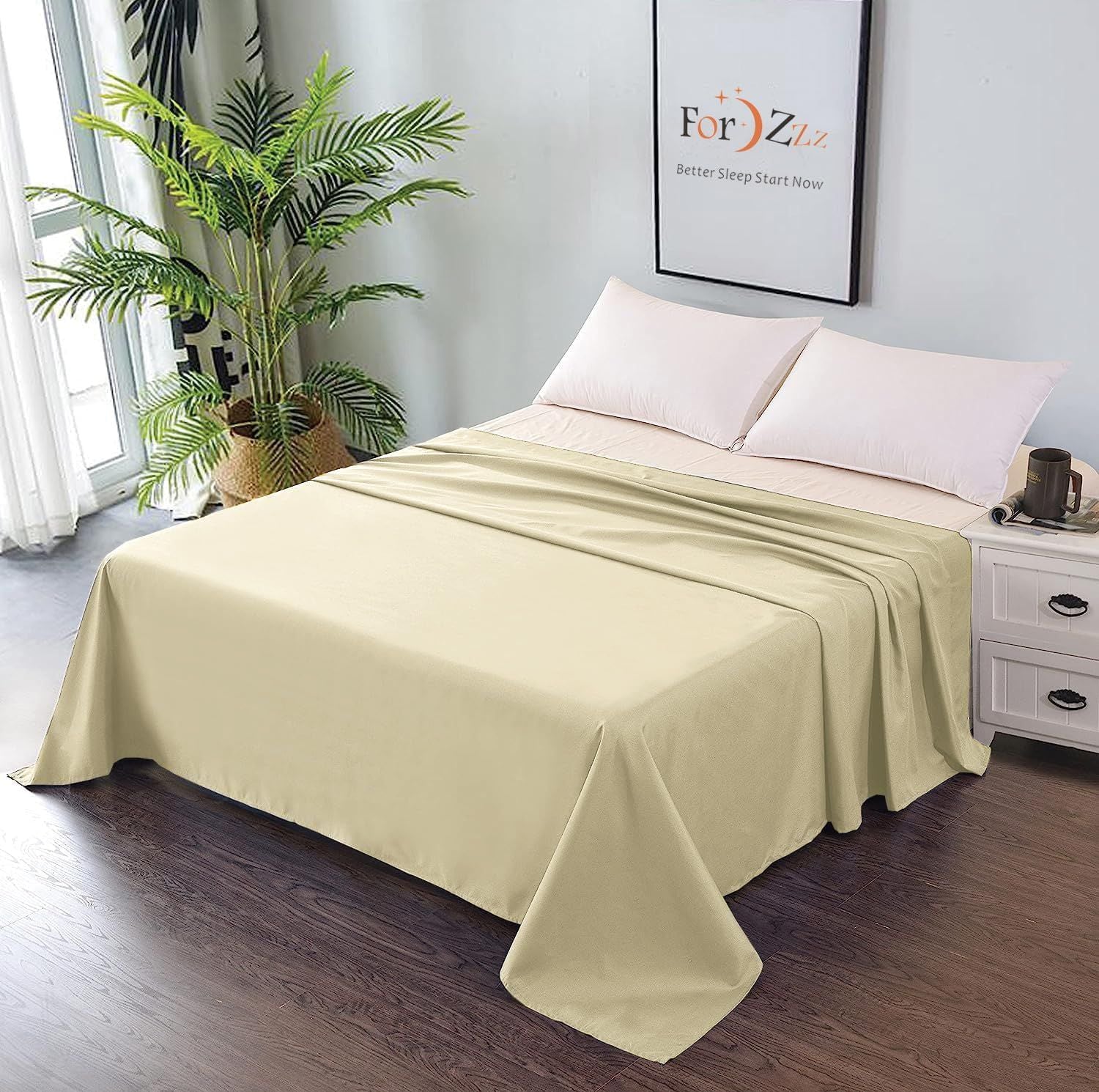 Elegant Comfort Premium Hotel Quality 1-Piece Queen Flat Sheet, Luxury and Softest 2000 Thread Count Bedding Flat Sheet(Queen,Cream White)