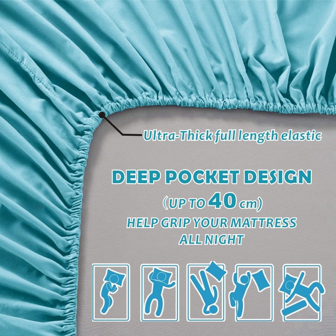Hotel Quality Fitted Sheet - 1 Piece Fitted Sheet  -Breathable Bedding - Wrinkle, Fade, Stain Resistant- 16inch/40cm Deep Pocket Fitted Bed Sheet-Wrinkle and Fade Resistant,(Ice blue,Queen)
