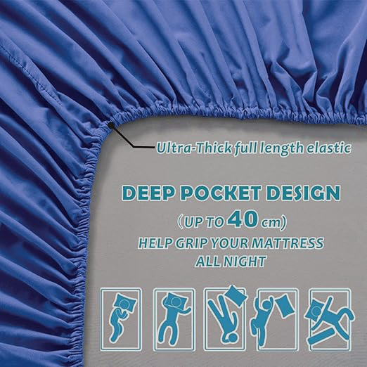 Hotel Quality Fitted Sheet - 1 Piece Fitted Sheet  -Breathable Bedding - Wrinkle, Fade, Stain Resistant- 16inch/40cm Deep Pocket Fitted Bed Sheet-Wrinkle and Fade Resistant,(Royal blue,Queen)