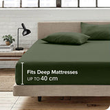 Hotel Quality Fitted Sheet - 1 Piece Fitted Sheet  -Breathable Bedding - Wrinkle, Fade, Stain Resistant- 16inch/40cm Deep Pocket Fitted Bed Sheet-Wrinkle and Fade Resistant,(Olive green,Queen)
