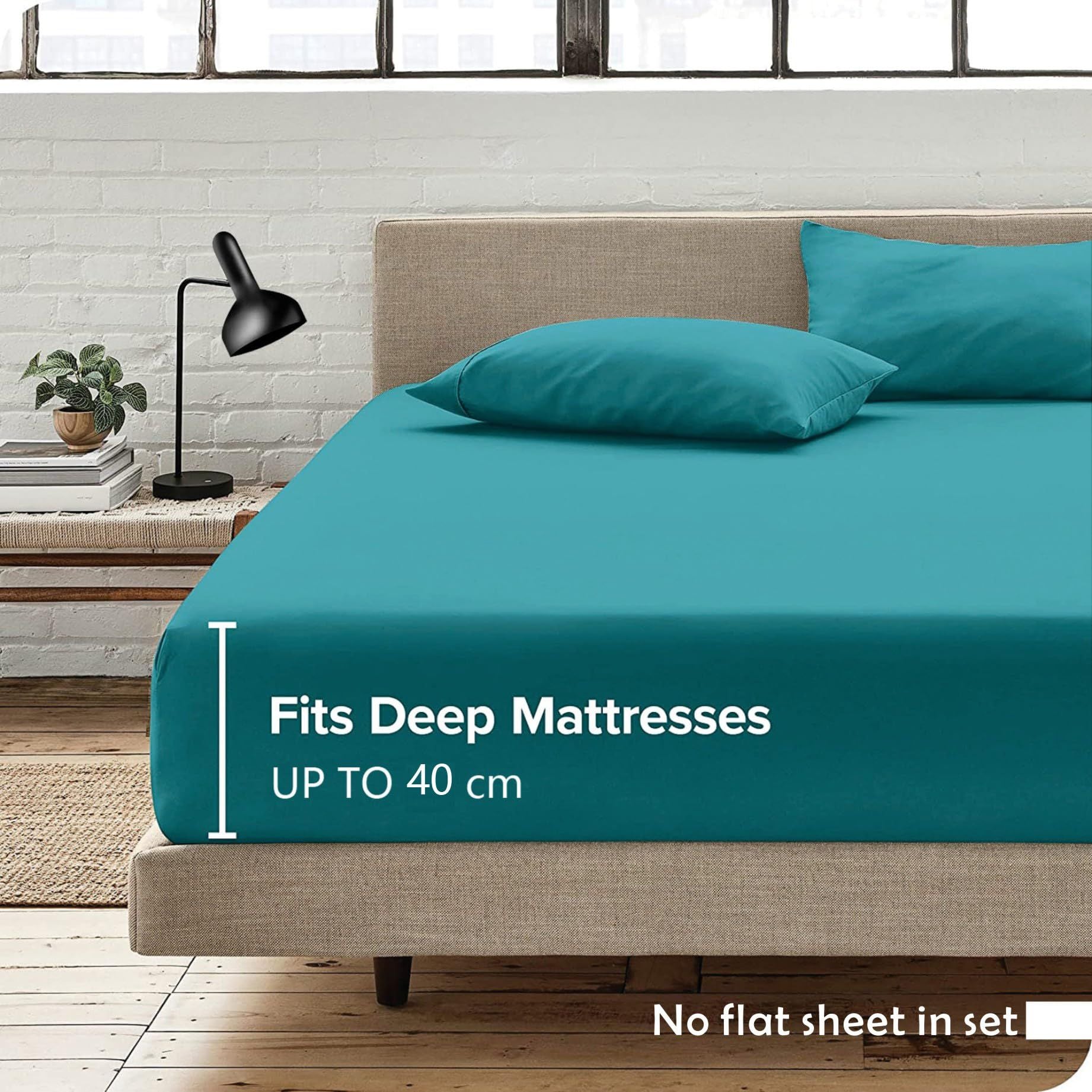 Hotel Quality Fitted Sheet - 1 Piece Fitted Sheet  -Breathable Bedding - Wrinkle, Fade, Stain Resistant- 16inch/40cm Deep Pocket Fitted Bed Sheet-Wrinkle and Fade Resistant,(Biscay blue,Queen)