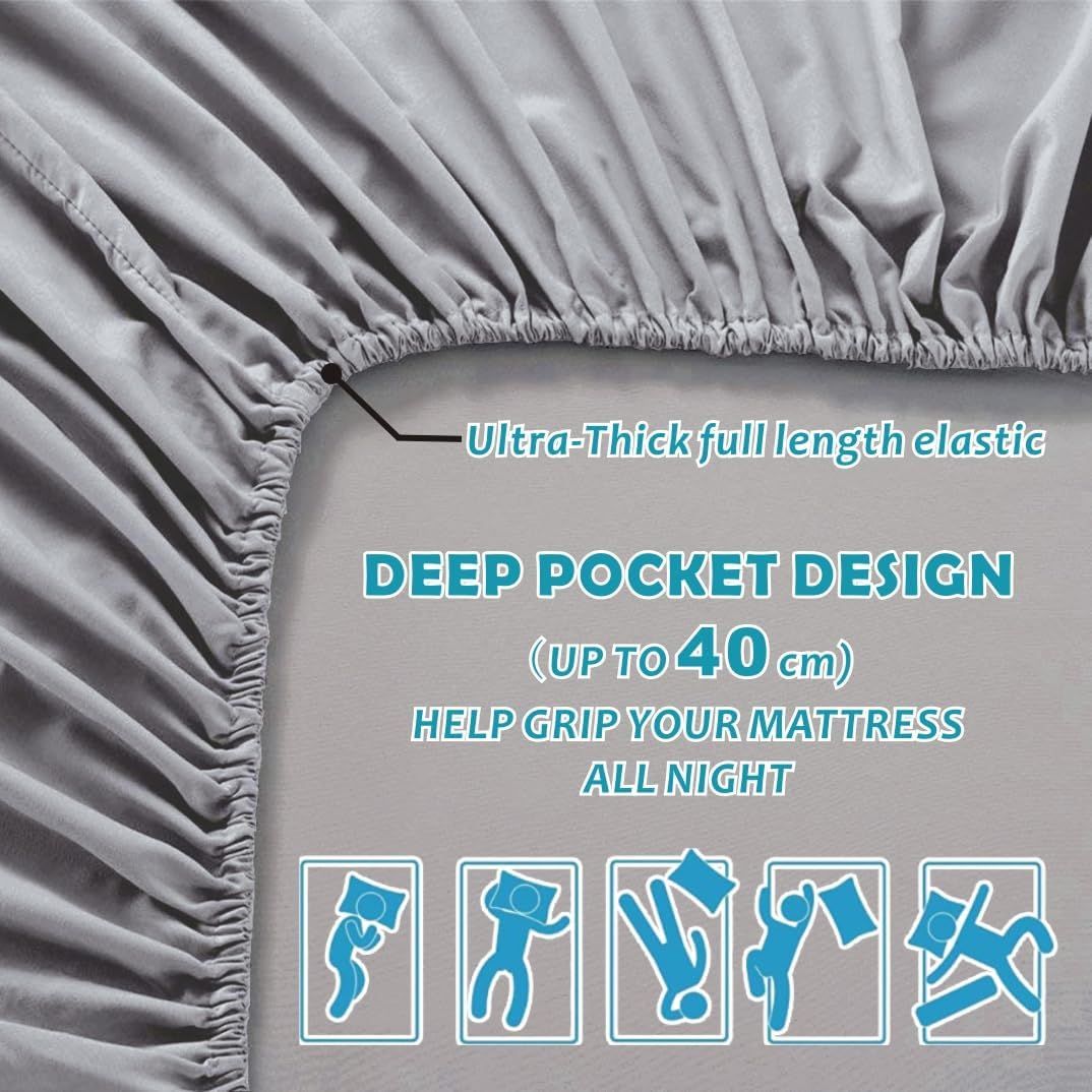 Hotel Quality Fitted Sheet - 1 Piece Fitted Sheet  -Breathable Bedding - Wrinkle, Fade, Stain Resistant- 16inch/40cm Deep Pocket Fitted Bed Sheet-Wrinkle and Fade Resistant,(Silver-gray,Queen)