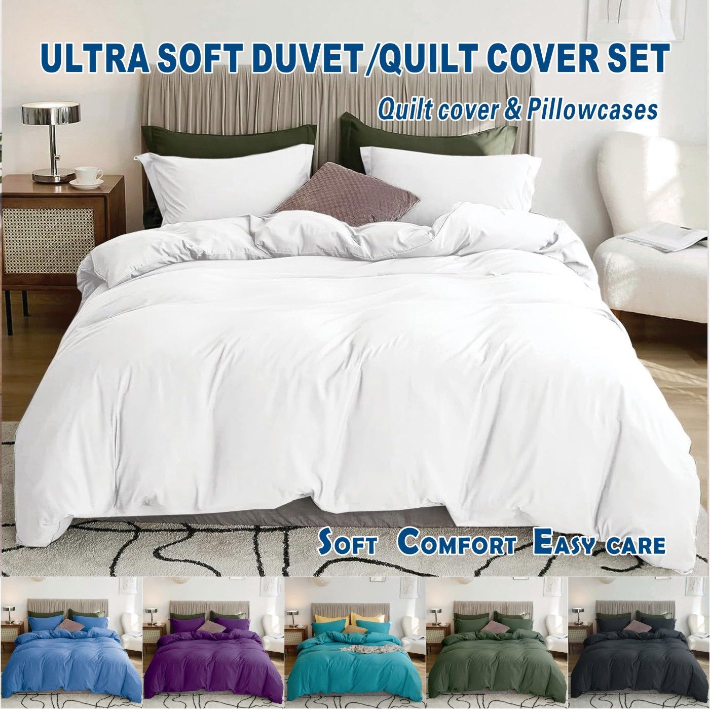 2 Piece Hotel Soft Microfiber Quilt Cover Set-2000TC Duvet/Donna Cover Set & Pillowcases -1 Quilt Cover Zipper Closure & 1 x Pillowcases-Breathable Bedding - Wrinkle, Fade, Stain Resistant(White,Single)