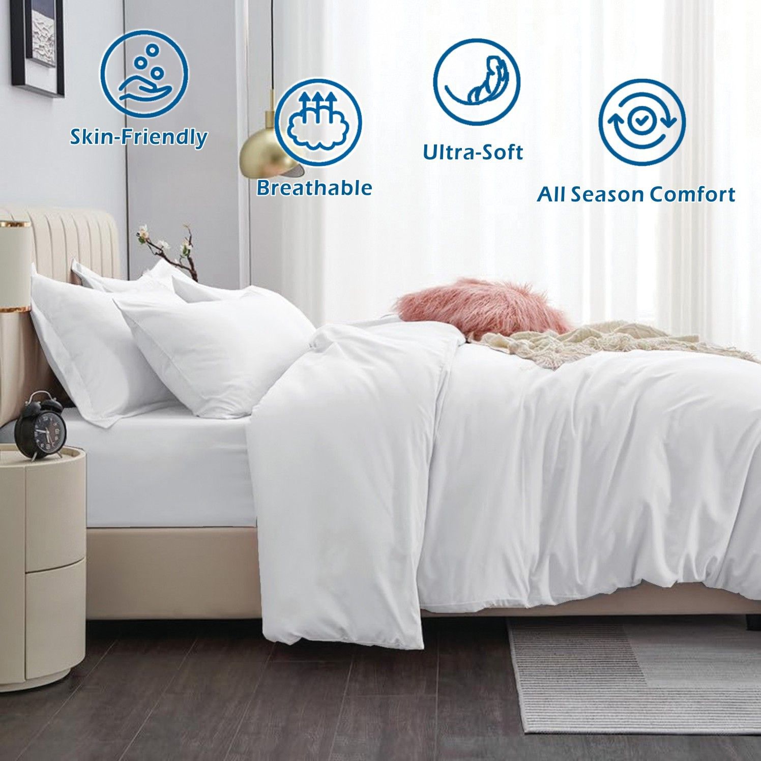 2 Piece Hotel Soft Microfiber Quilt Cover Set-2000TC Duvet/Donna Cover Set & Pillowcases -1 Quilt Cover Zipper Closure & 1 x Pillowcases-Breathable Bedding - Wrinkle, Fade, Stain Resistant(White,Single)