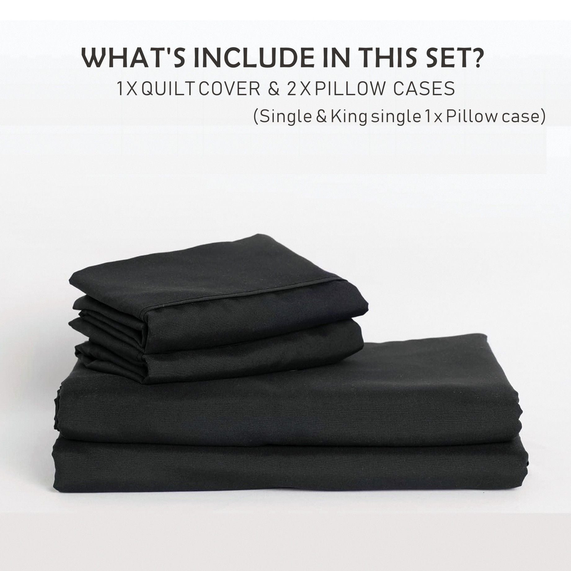 2 Piece Hotel Soft Microfiber Quilt Cover Set-2000TC Duvet/Donna Cover Set & Pillowcases -1 Quilt Cover Zipper Closure & 1 x Pillowcases-Breathable Bedding - Wrinkle, Fade, Stain Resistant(Black,Single)