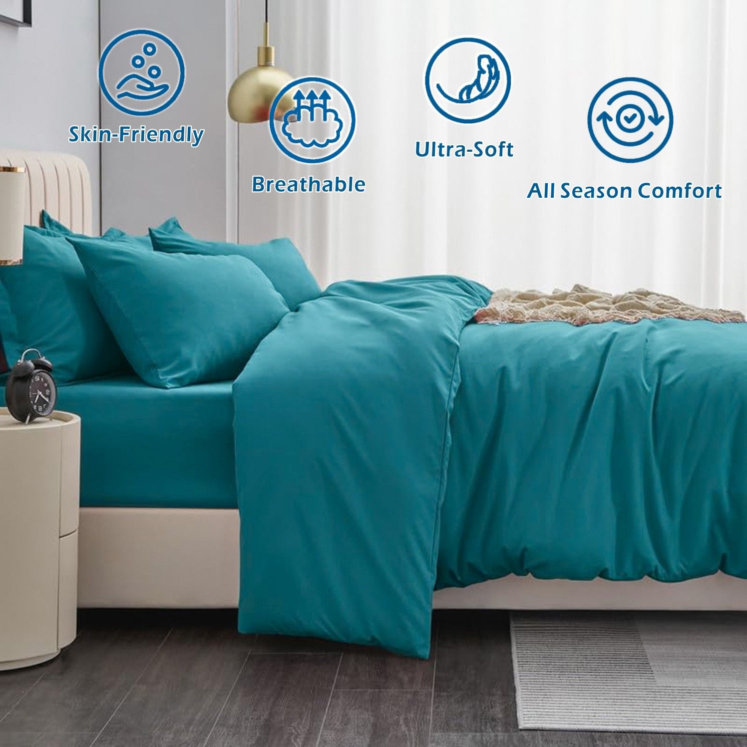2 Piece Hotel Soft Microfiber Quilt Cover Set-2000TC Duvet/Donna Cover Set & Pillowcases -1 Quilt Cover Zipper Closure & 1 x Pillowcases-Breathable Bedding - Wrinkle, Fade, Stain Resistant(Biscay blue,Single)