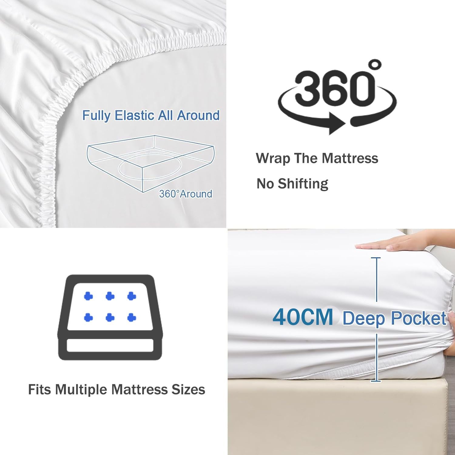 2 Piece Fitted Sheet Set- Fitted Sheet & Pillowcases -Breathable Bedding - Wrinkle, Fade, Stain Resistant- 40cm Deep Pocket Fitted Bed Sheet Set(Raw white,Single)