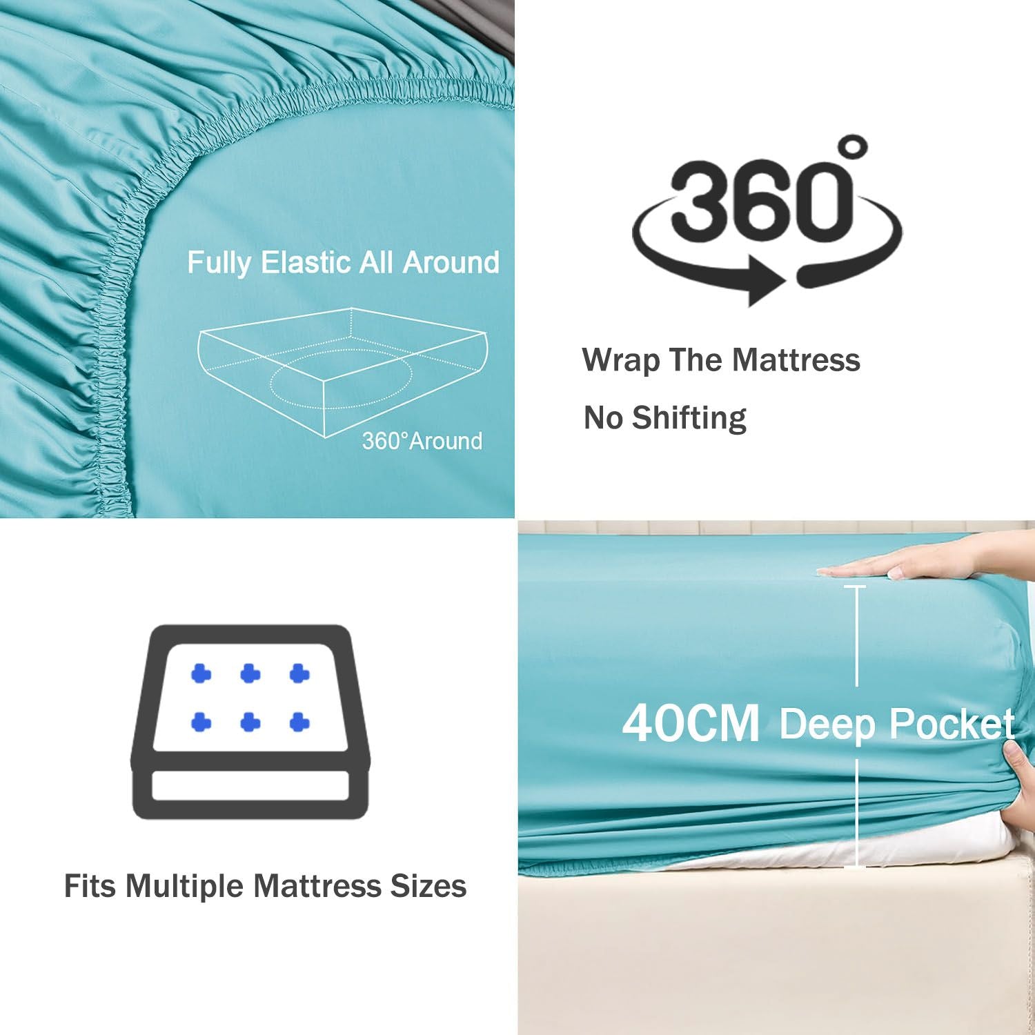 2 Piece Fitted Sheet Set- Fitted Sheet & Pillowcases -Breathable Bedding - Wrinkle, Fade, Stain Resistant- 40cm Deep Pocket Fitted Bed Sheet Set(Ice blue,Single)