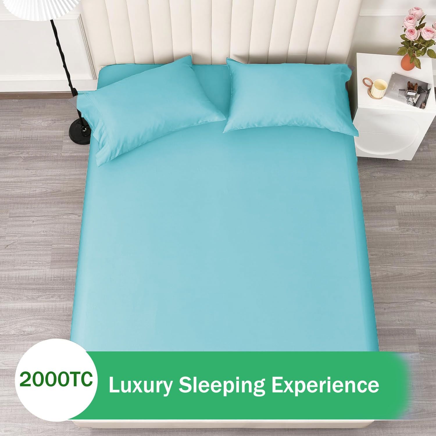 2 Piece Fitted Sheet Set- Fitted Sheet & Pillowcases -Breathable Bedding - Wrinkle, Fade, Stain Resistant- 40cm Deep Pocket Fitted Bed Sheet Set(Ice blue,Single)