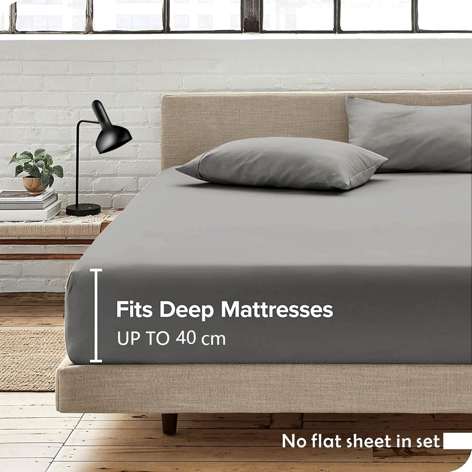 2 Piece Fitted Sheet Set- Fitted Sheet & Pillowcases -Breathable Bedding - Wrinkle, Fade, Stain Resistant- 40cm Deep Pocket Fitted Bed Sheet Set(Grey,Single)