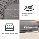 2 Piece Fitted Sheet Set- Fitted Sheet & Pillowcases -Breathable Bedding - Wrinkle, Fade, Stain Resistant- 40cm Deep Pocket Fitted Bed Sheet Set(Grey,Single)