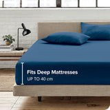 2 Piece Fitted Sheet Set- Fitted Sheet & Pillowcases -Breathable Bedding - Wrinkle, Fade, Stain Resistant- 40cm Deep Pocket Fitted Bed Sheet Set(Navy,Single)