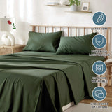 3 Piece Bed Sheet Set- Bedding Sheets & Pillowcases -Breathable Bedding - Wrinkle, Fade, Stain Resistant-Deep Pocket Flat Fitted Bed Sheet Set(Olive green,Single)