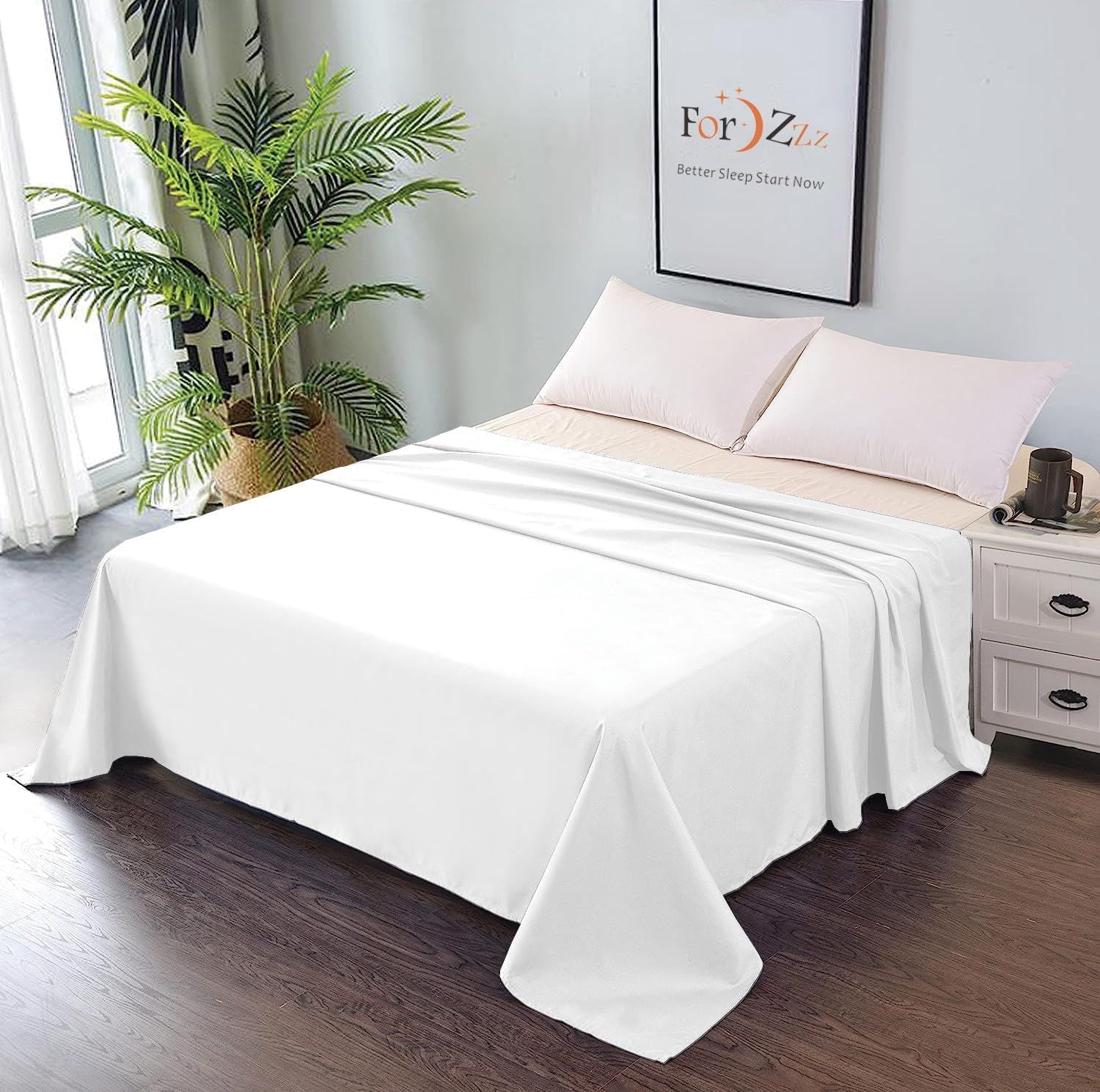 Elegant Comfort Premium Hotel Quality 1-Piece Single Flat Sheet, Luxury and Softest 2000 Thread Count Bedding Flat Sheet(Single,White)