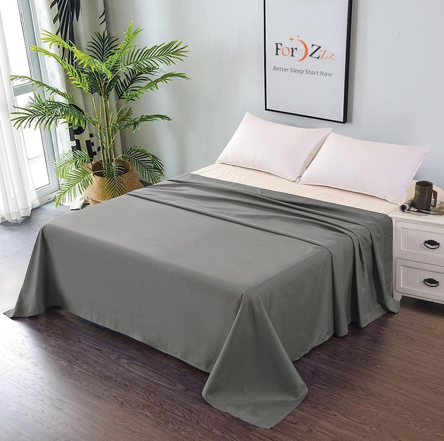 Elegant Comfort Premium Hotel Quality 1-Piece Single Flat Sheet, Luxury and Softest 2000 Thread Count Bedding Flat Sheet(Single,Grey)