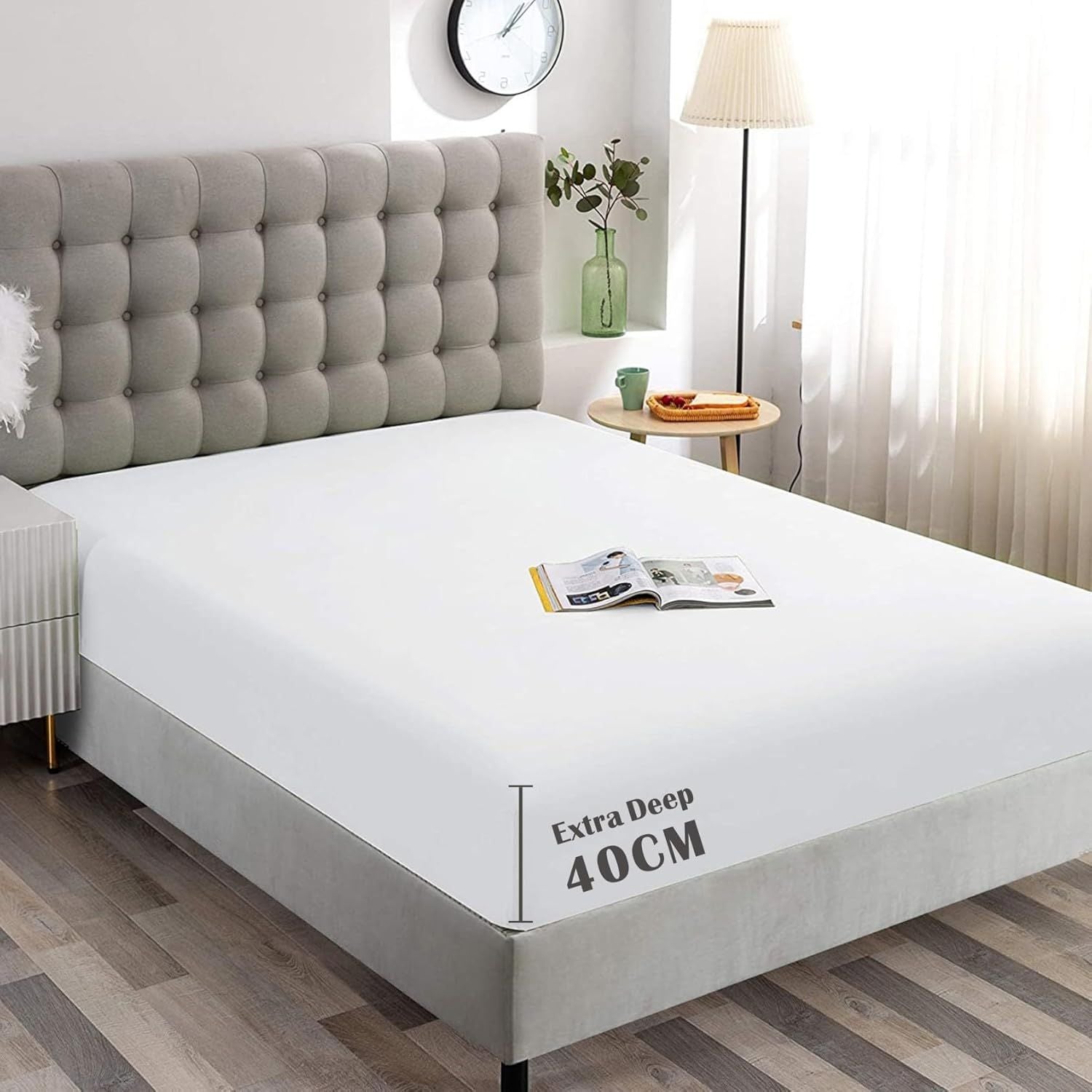 Hotel Quality Fitted Sheet - 1 Piece Fitted Sheet  -Breathable Bedding - Wrinkle, Fade, Stain Resistant- 16inch/40cm Deep Pocket Fitted Bed Sheet-Wrinkle and Fade Resistant,(White,Single)
