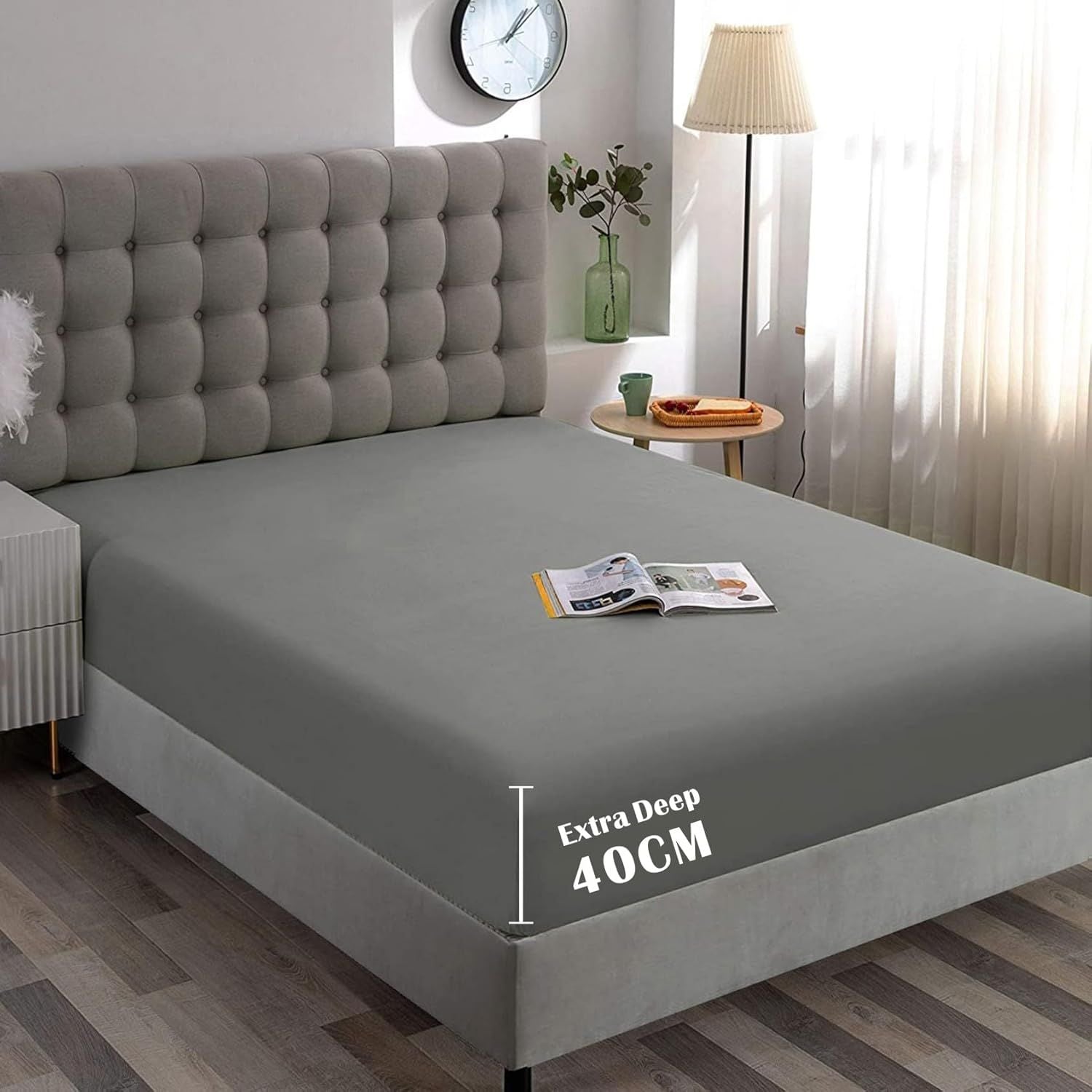 Hotel Quality Fitted Sheet - 1 Piece Fitted Sheet  -Breathable Bedding - Wrinkle, Fade, Stain Resistant- 16inch/40cm Deep Pocket Fitted Bed Sheet-Wrinkle and Fade Resistant,(Grey,Single)