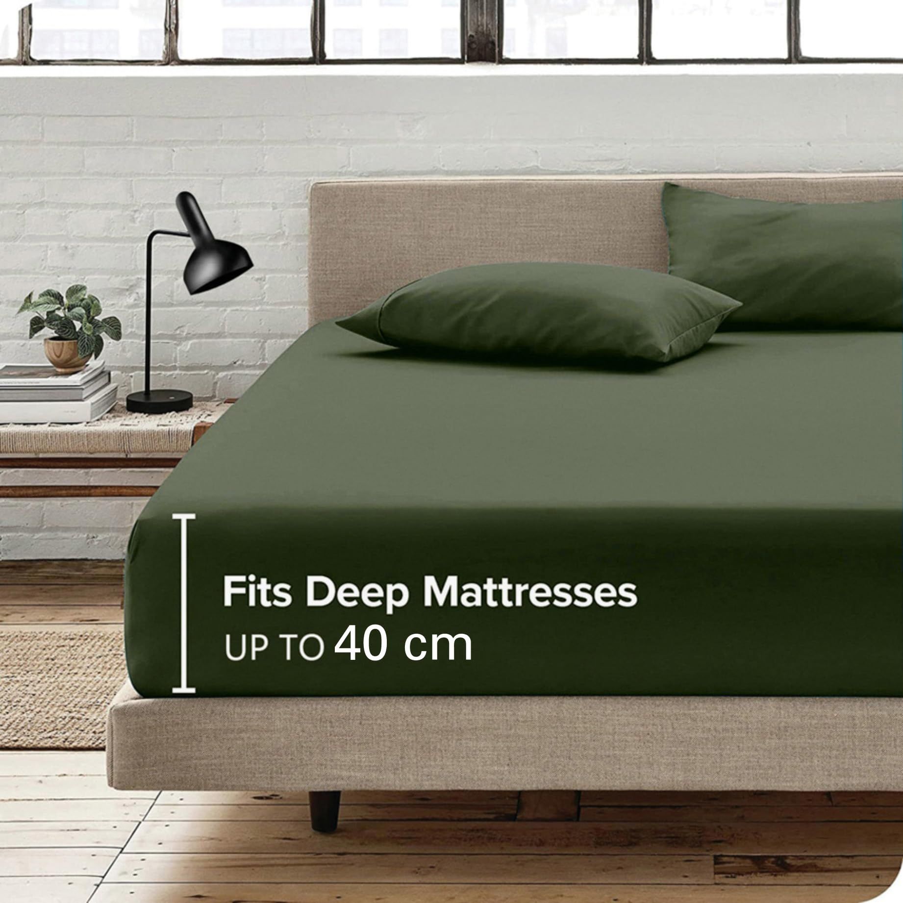 Hotel Quality Fitted Sheet - 1 Piece Fitted Sheet  -Breathable Bedding - Wrinkle, Fade, Stain Resistant- 16inch/40cm Deep Pocket Fitted Bed Sheet-Wrinkle and Fade Resistant,(Olive green,Single)