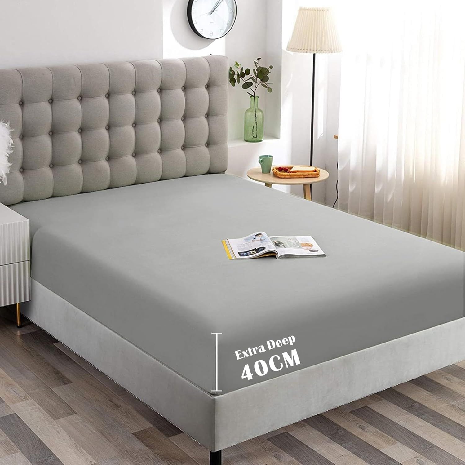 Hotel Quality Fitted Sheet - 1 Piece Fitted Sheet  -Breathable Bedding - Wrinkle, Fade, Stain Resistant- 16inch/40cm Deep Pocket Fitted Bed Sheet-Wrinkle and Fade Resistant,(Silver-gray,Single)
