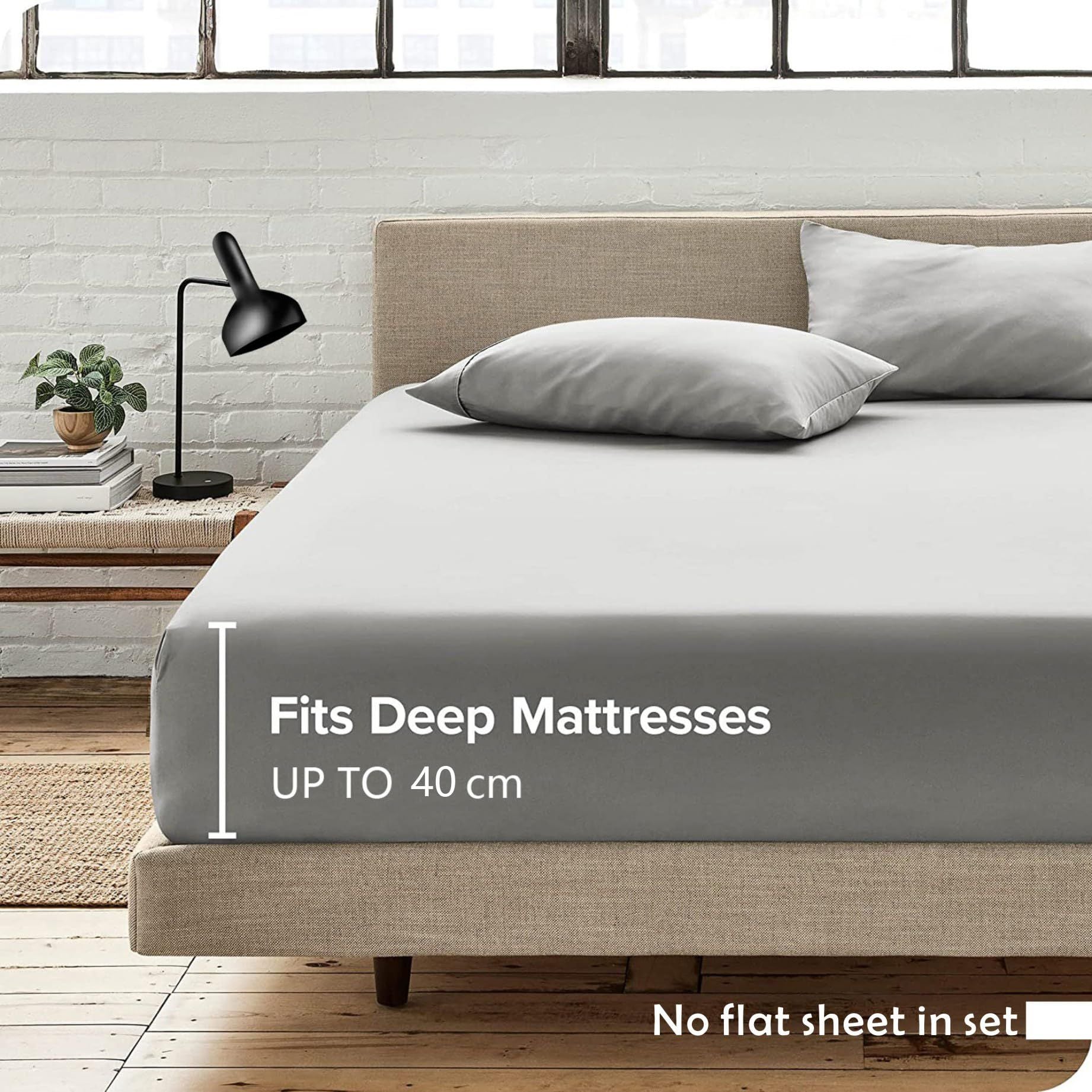 Hotel Quality Fitted Sheet - 1 Piece Fitted Sheet  -Breathable Bedding - Wrinkle, Fade, Stain Resistant- 16inch/40cm Deep Pocket Fitted Bed Sheet-Wrinkle and Fade Resistant,(Silver-gray,Single)