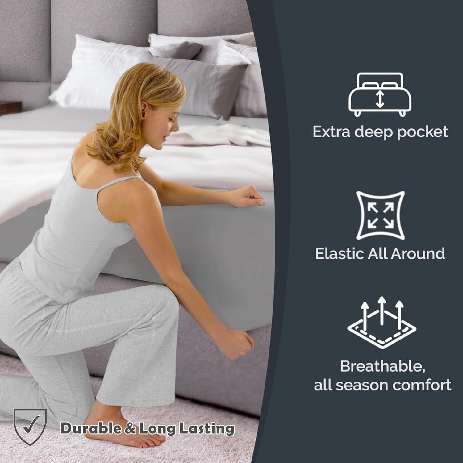 Hotel Quality Fitted Sheet - 1 Piece Fitted Sheet  -Breathable Bedding - Wrinkle, Fade, Stain Resistant- 16inch/40cm Deep Pocket Fitted Bed Sheet-Wrinkle and Fade Resistant,(Silver-gray,Single)