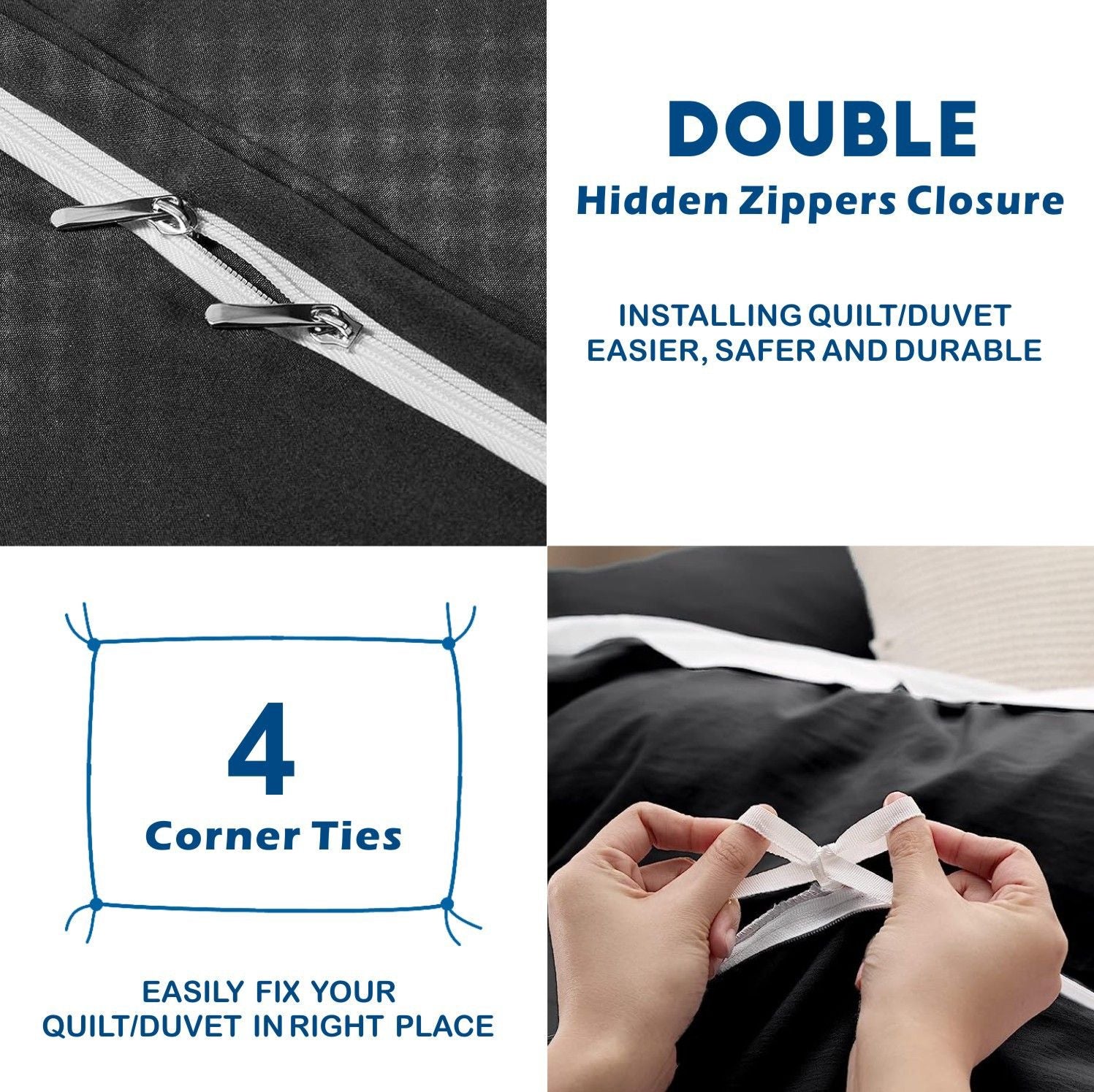 3 Piece Hotel Soft Microfiber Quilt Cover Set-2000TC Duvet/Donna Cover Set & Pillowcases -1 Quilt Cover Zipper Closure & 1 x Pillowcases-Breathable Bedding - Wrinkle, Fade, Stain Resistant(Black,Super King)