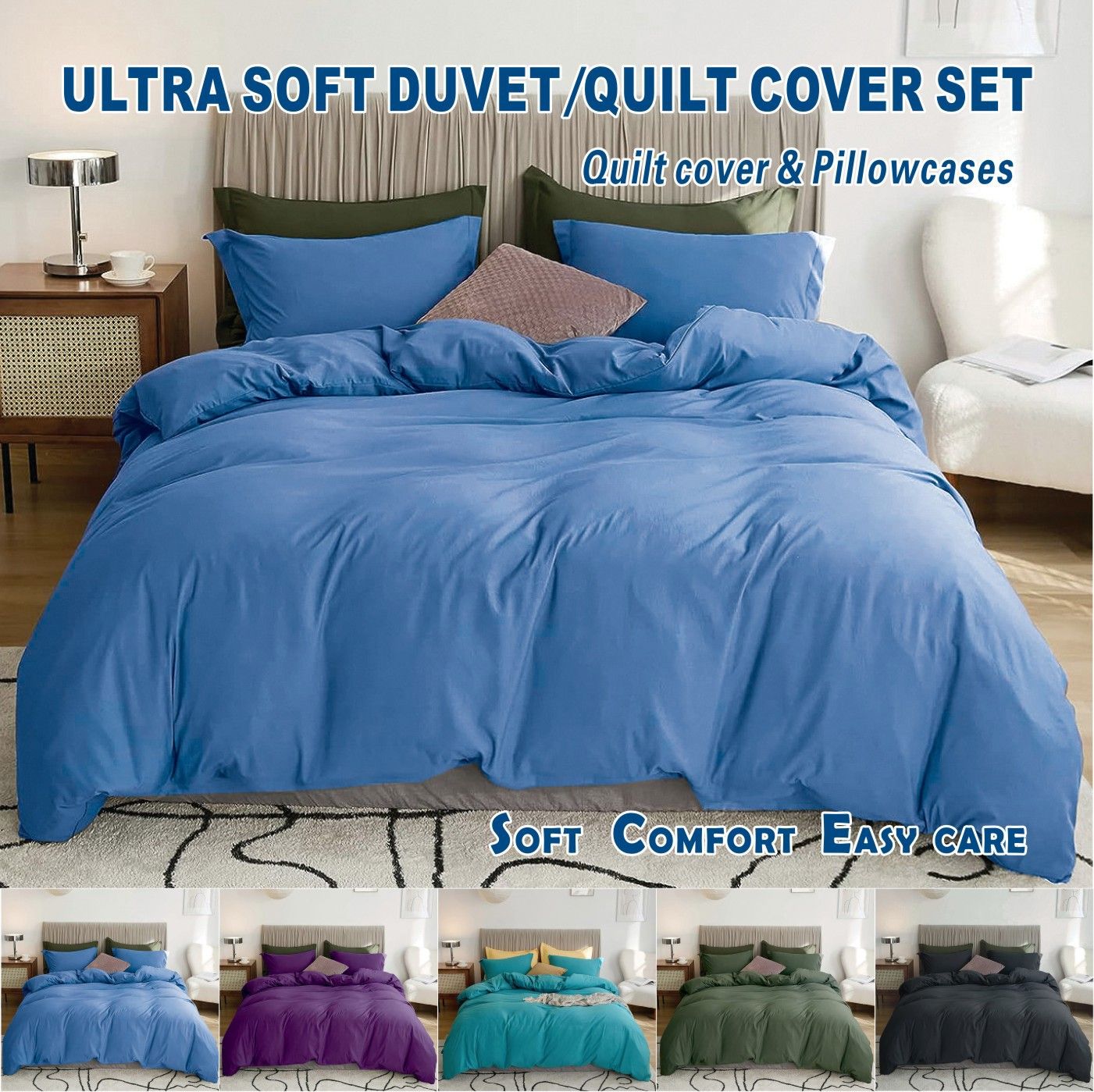 3 Piece Hotel Soft Microfiber Quilt Cover Set-2000TC Duvet/Donna Cover Set & Pillowcases -1 Quilt Cover Zipper Closure & 1 x Pillowcases-Breathable Bedding - Wrinkle, Fade, Stain Resistant(Ocean,Super King)