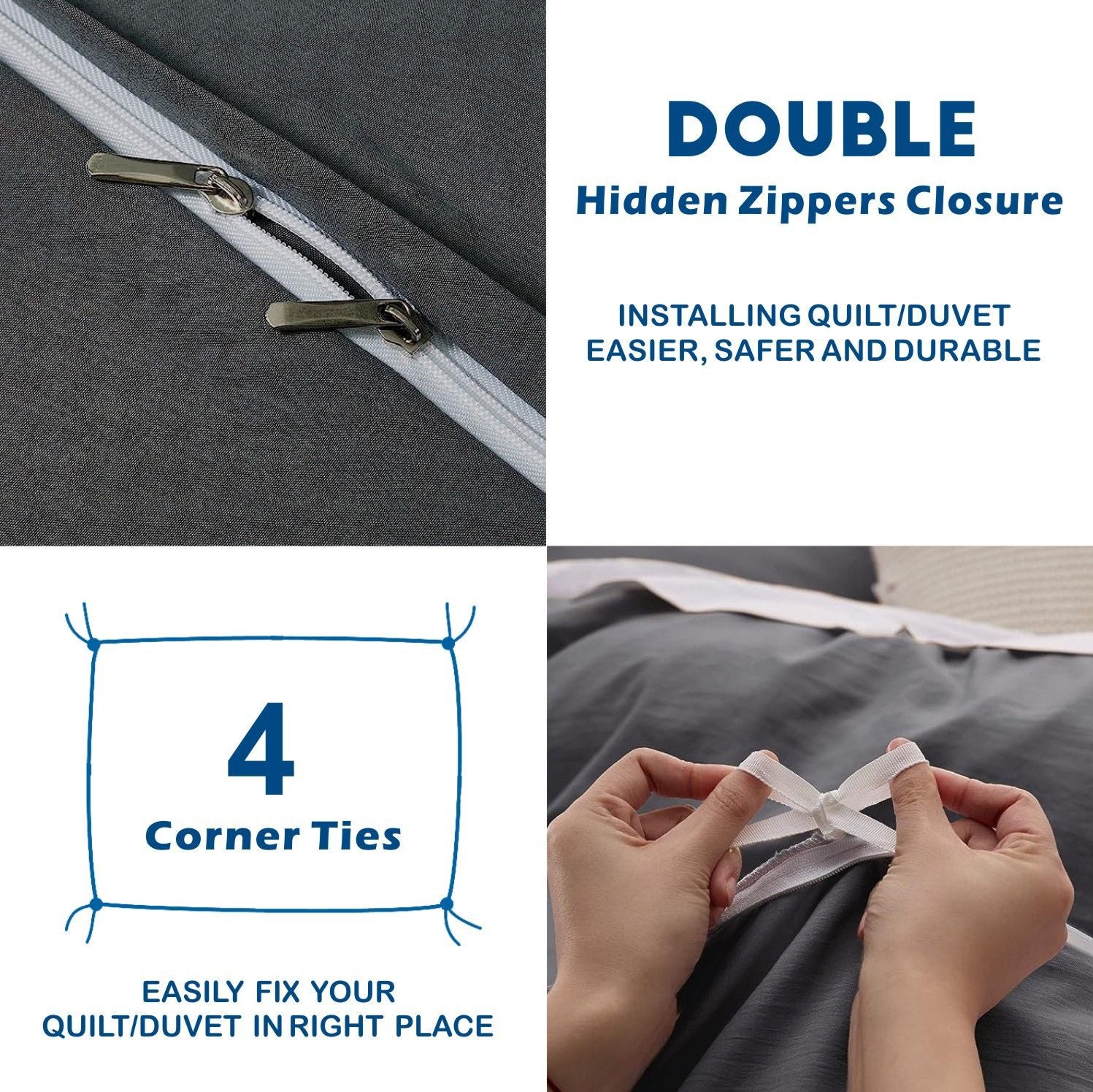 3 Piece Hotel Soft Microfiber Quilt Cover Set-2000TC Duvet/Donna Cover Set & Pillowcases -1 Quilt Cover Zipper Closure & 1 x Pillowcases-Breathable Bedding - Wrinkle, Fade, Stain Resistant(Dark gray,Super King)