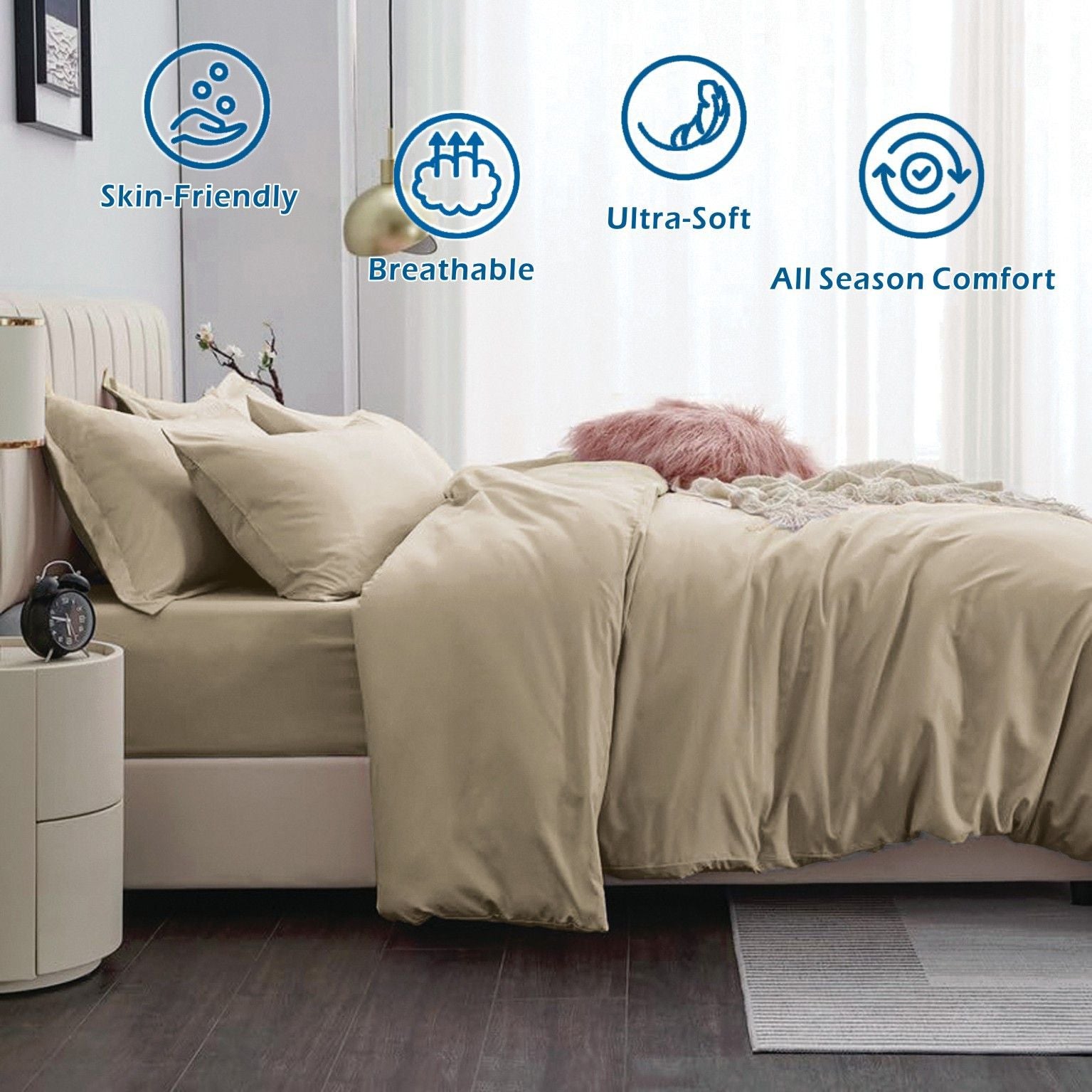 3 Piece Hotel Soft Microfiber Quilt Cover Set-2000TC Duvet/Donna Cover Set & Pillowcases -1 Quilt Cover Zipper Closure & 1 x Pillowcases-Breathable Bedding - Wrinkle, Fade, Stain Resistant(Camel Beige,Super King)