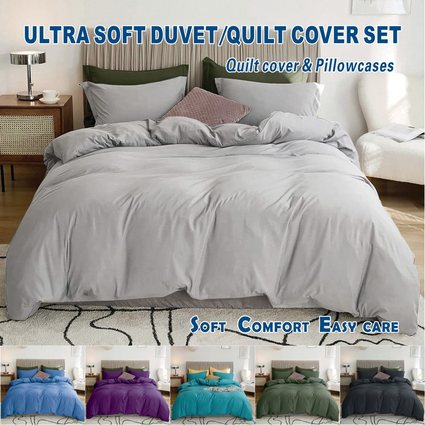 3 Piece Hotel Soft Microfiber Quilt Cover Set-2000TC Duvet/Donna Cover Set & Pillowcases -1 Quilt Cover Zipper Closure & 1 x Pillowcases-Breathable Bedding - Wrinkle, Fade, Stain Resistant(Silver-gray,Super King)