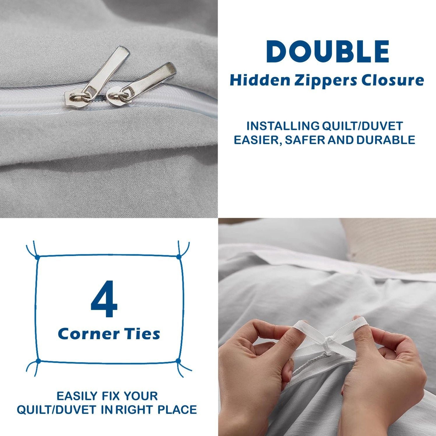 3 Piece Hotel Soft Microfiber Quilt Cover Set-2000TC Duvet/Donna Cover Set & Pillowcases -1 Quilt Cover Zipper Closure & 1 x Pillowcases-Breathable Bedding - Wrinkle, Fade, Stain Resistant(Silver-gray,Super King)
