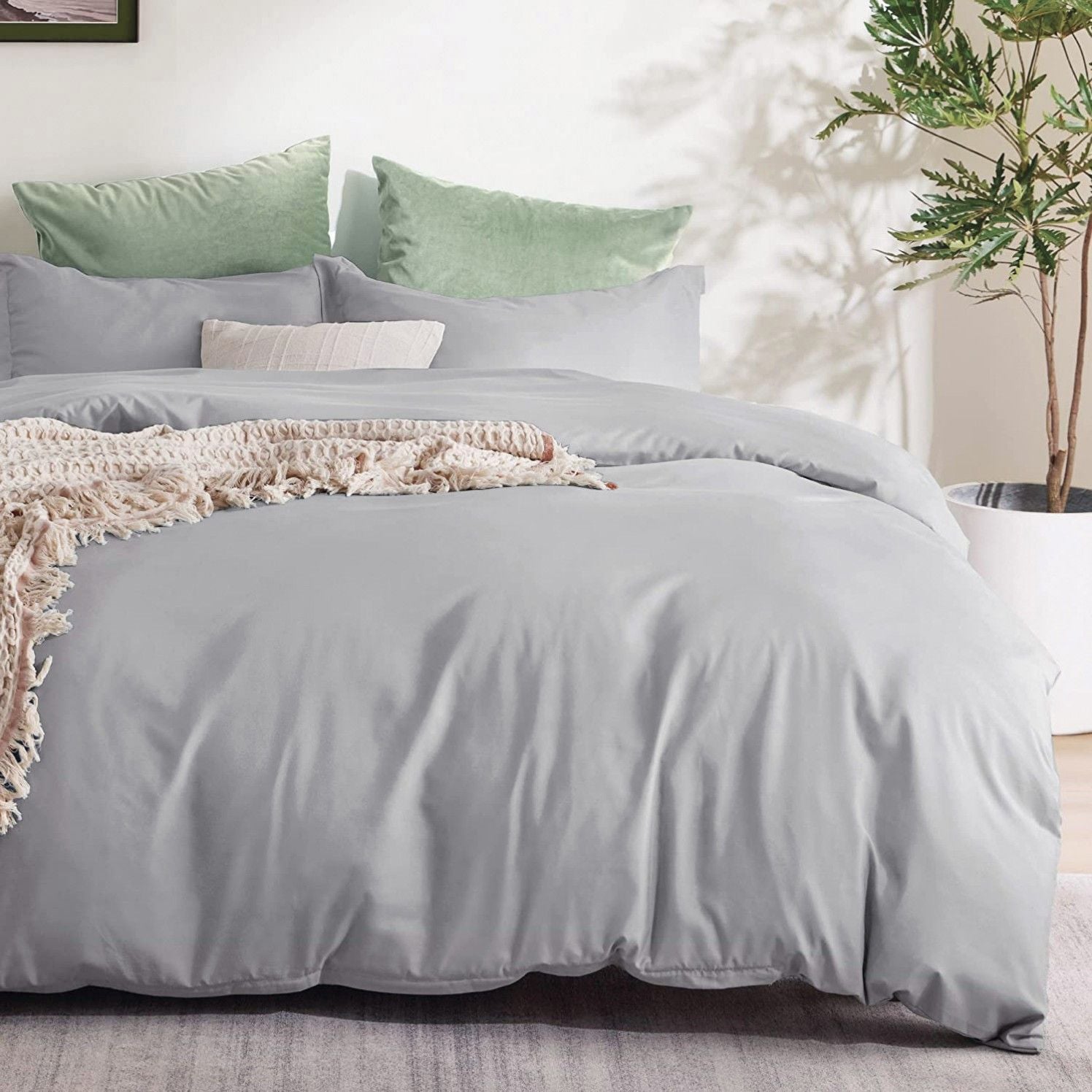 3 Piece Hotel Soft Microfiber Quilt Cover Set-2000TC Duvet/Donna Cover Set & Pillowcases -1 Quilt Cover Zipper Closure & 1 x Pillowcases-Breathable Bedding - Wrinkle, Fade, Stain Resistant(Silver-gray,Super King)