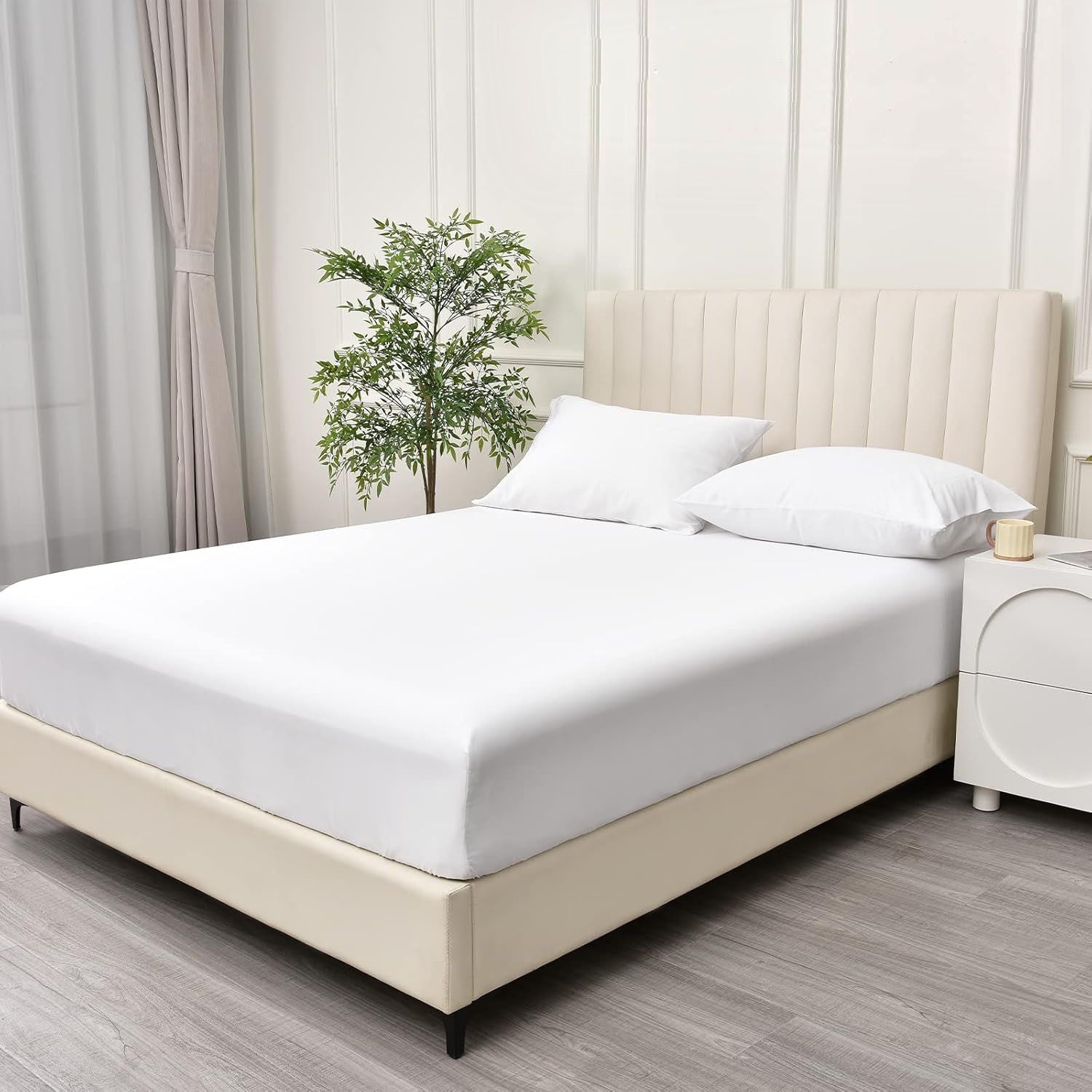 3 Piece Fitted Sheet Set- Fitted Sheet & Pillowcases -Breathable Bedding - Wrinkle, Fade, Stain Resistant- 40cm Deep Pocket Fitted Bed Sheet Set(White,Super King)