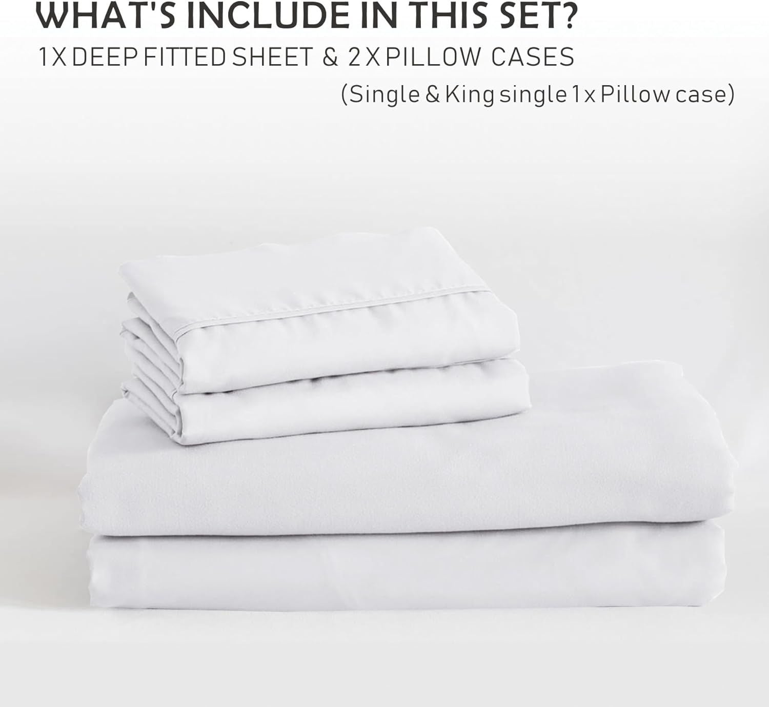 3 Piece Fitted Sheet Set- Fitted Sheet & Pillowcases -Breathable Bedding - Wrinkle, Fade, Stain Resistant- 40cm Deep Pocket Fitted Bed Sheet Set(White,Super King)