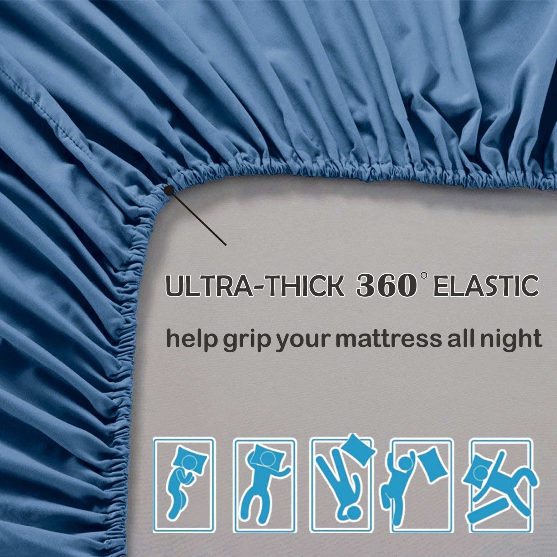 3 Piece Fitted Sheet Set- Fitted Sheet & Pillowcases -Breathable Bedding - Wrinkle, Fade, Stain Resistant- 40cm Deep Pocket Fitted Bed Sheet Set(Navy,Super King)