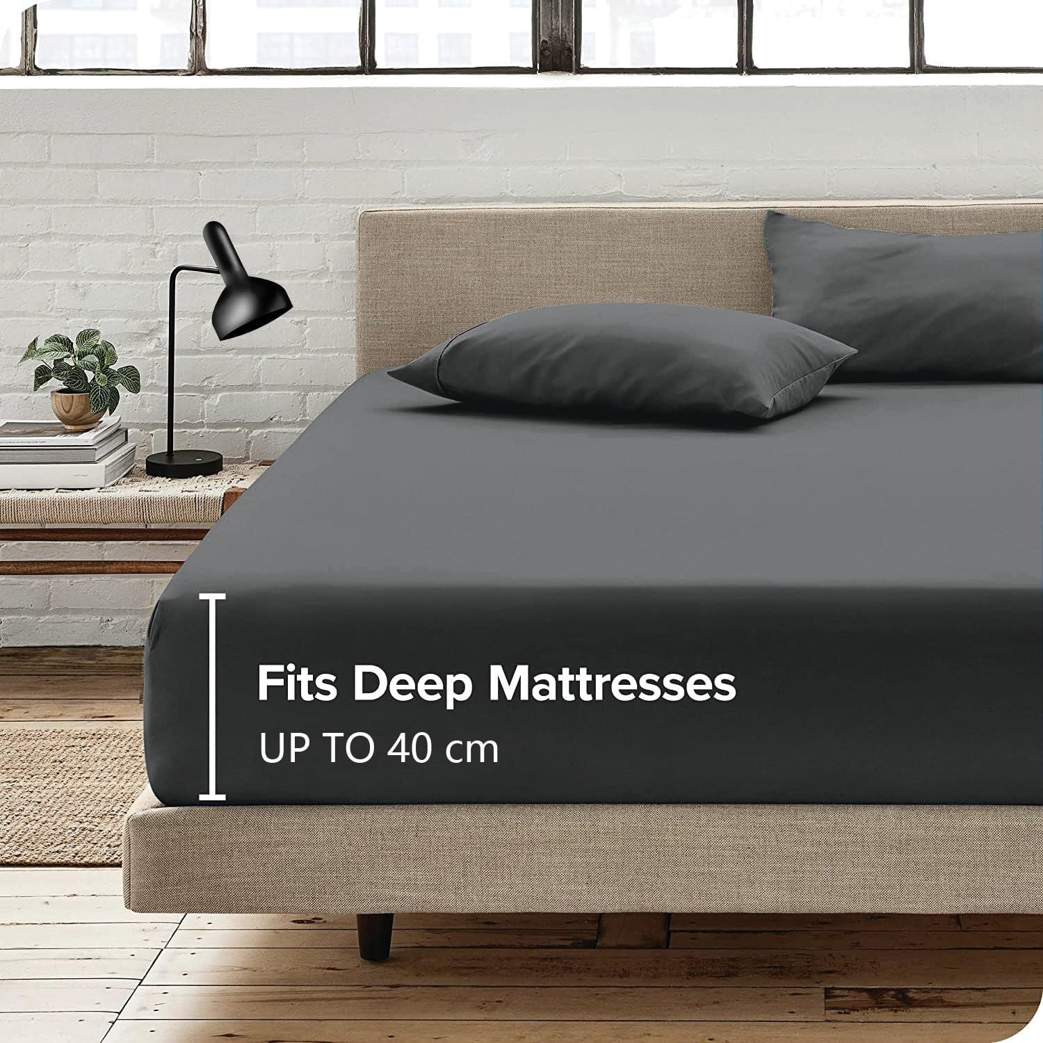 3 Piece Fitted Sheet Set- Fitted Sheet & Pillowcases -Breathable Bedding - Wrinkle, Fade, Stain Resistant- 40cm Deep Pocket Fitted Bed Sheet Set(Dark gray,Super King)