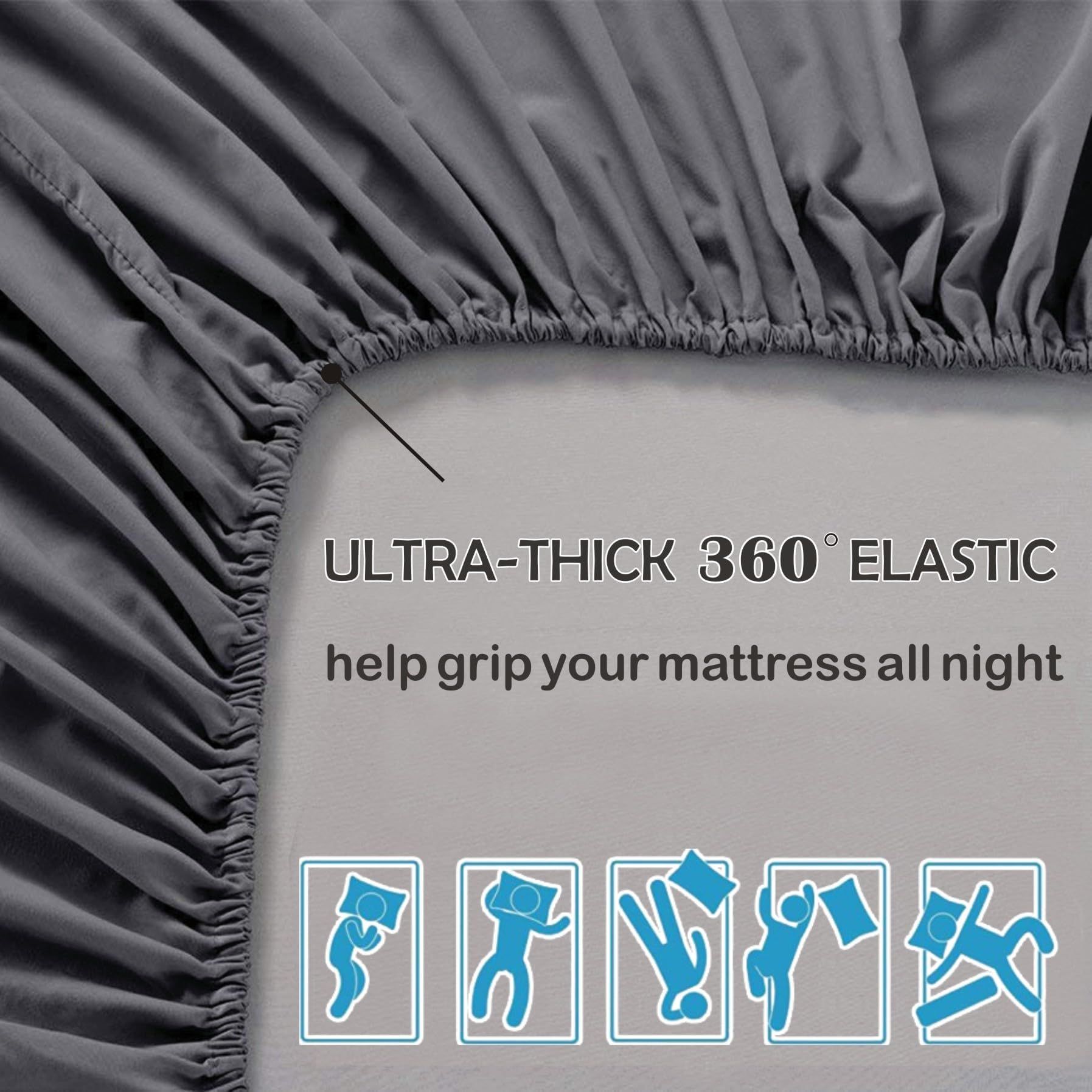 3 Piece Fitted Sheet Set- Fitted Sheet & Pillowcases -Breathable Bedding - Wrinkle, Fade, Stain Resistant- 40cm Deep Pocket Fitted Bed Sheet Set(Dark gray,Super King)