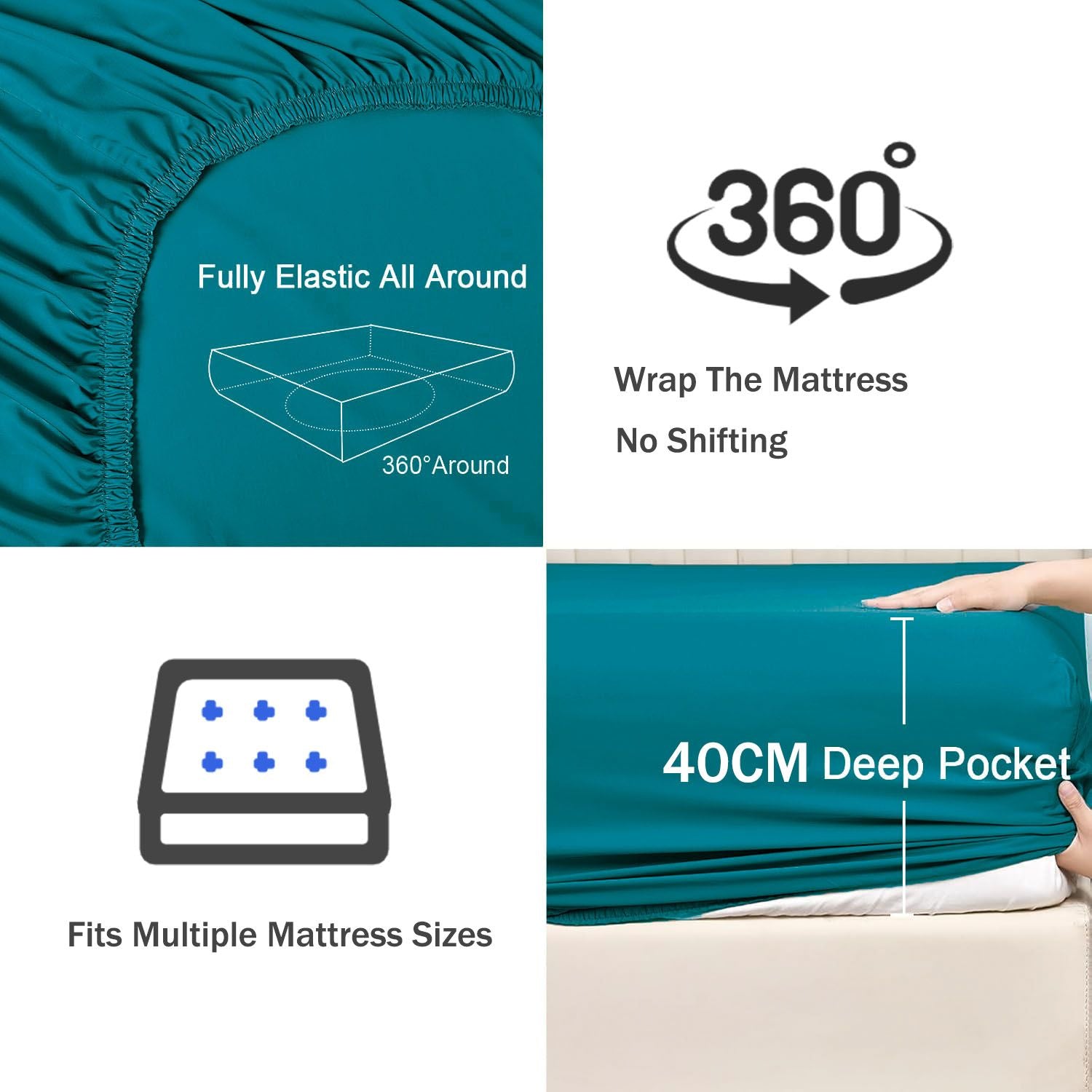 3 Piece Fitted Sheet Set- Fitted Sheet & Pillowcases -Breathable Bedding - Wrinkle, Fade, Stain Resistant- 40cm Deep Pocket Fitted Bed Sheet Set(Biscay blue,Super King)