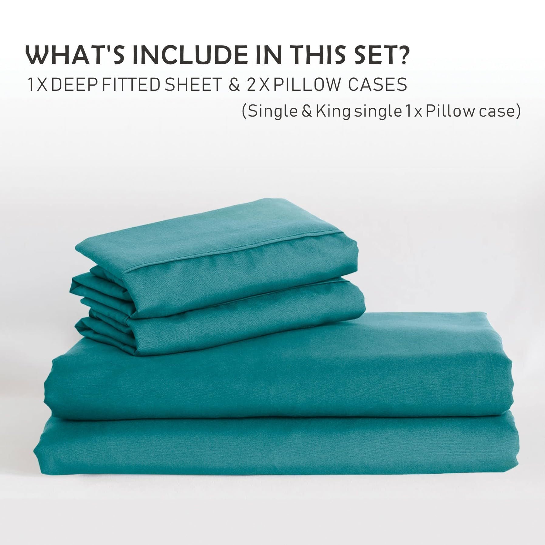 3 Piece Fitted Sheet Set- Fitted Sheet & Pillowcases -Breathable Bedding - Wrinkle, Fade, Stain Resistant- 40cm Deep Pocket Fitted Bed Sheet Set(Biscay blue,Super King)