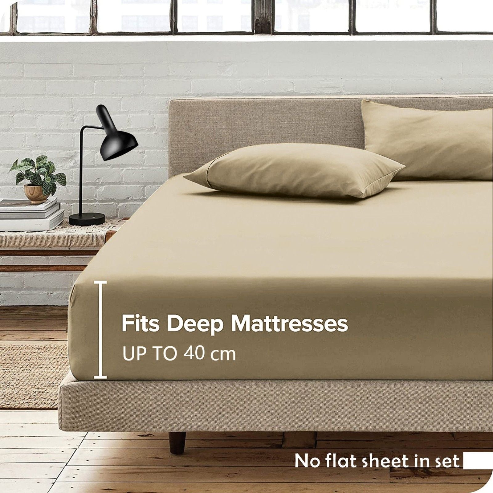 3 Piece Fitted Sheet Set- Fitted Sheet & Pillowcases -Breathable Bedding - Wrinkle, Fade, Stain Resistant- 40cm Deep Pocket Fitted Bed Sheet Set(Camel Beige,Super King)