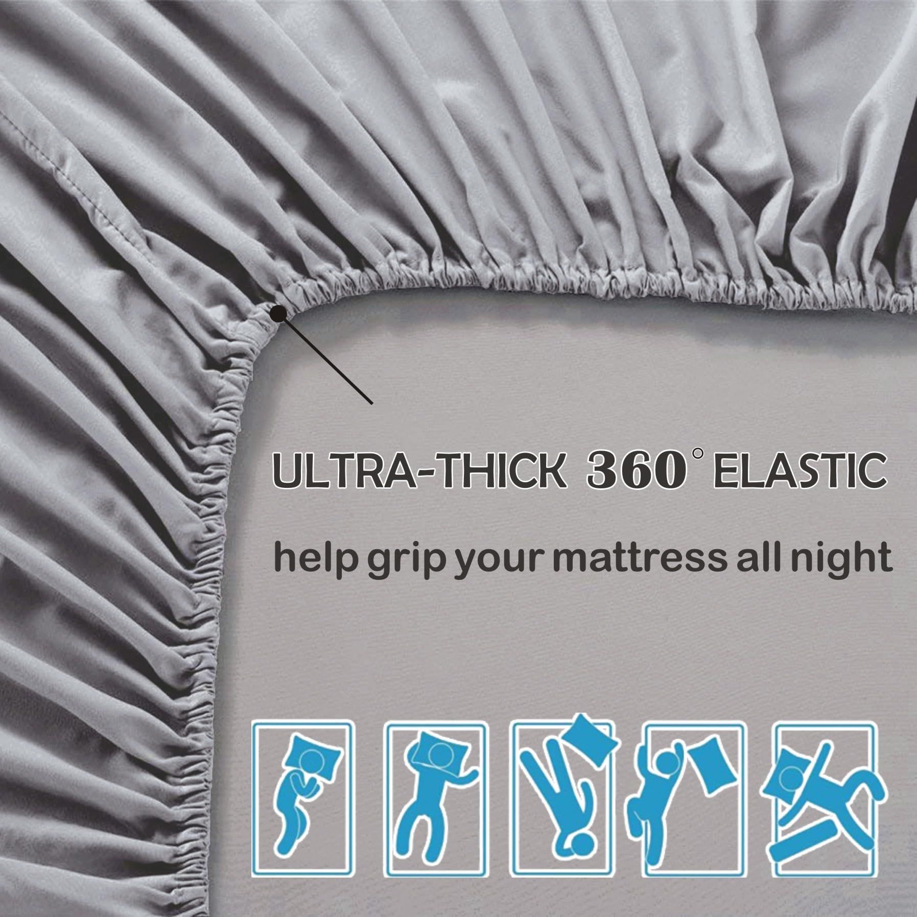 3 Piece Fitted Sheet Set- Fitted Sheet & Pillowcases -Breathable Bedding - Wrinkle, Fade, Stain Resistant- 40cm Deep Pocket Fitted Bed Sheet Set(Silver-gray,Super King)