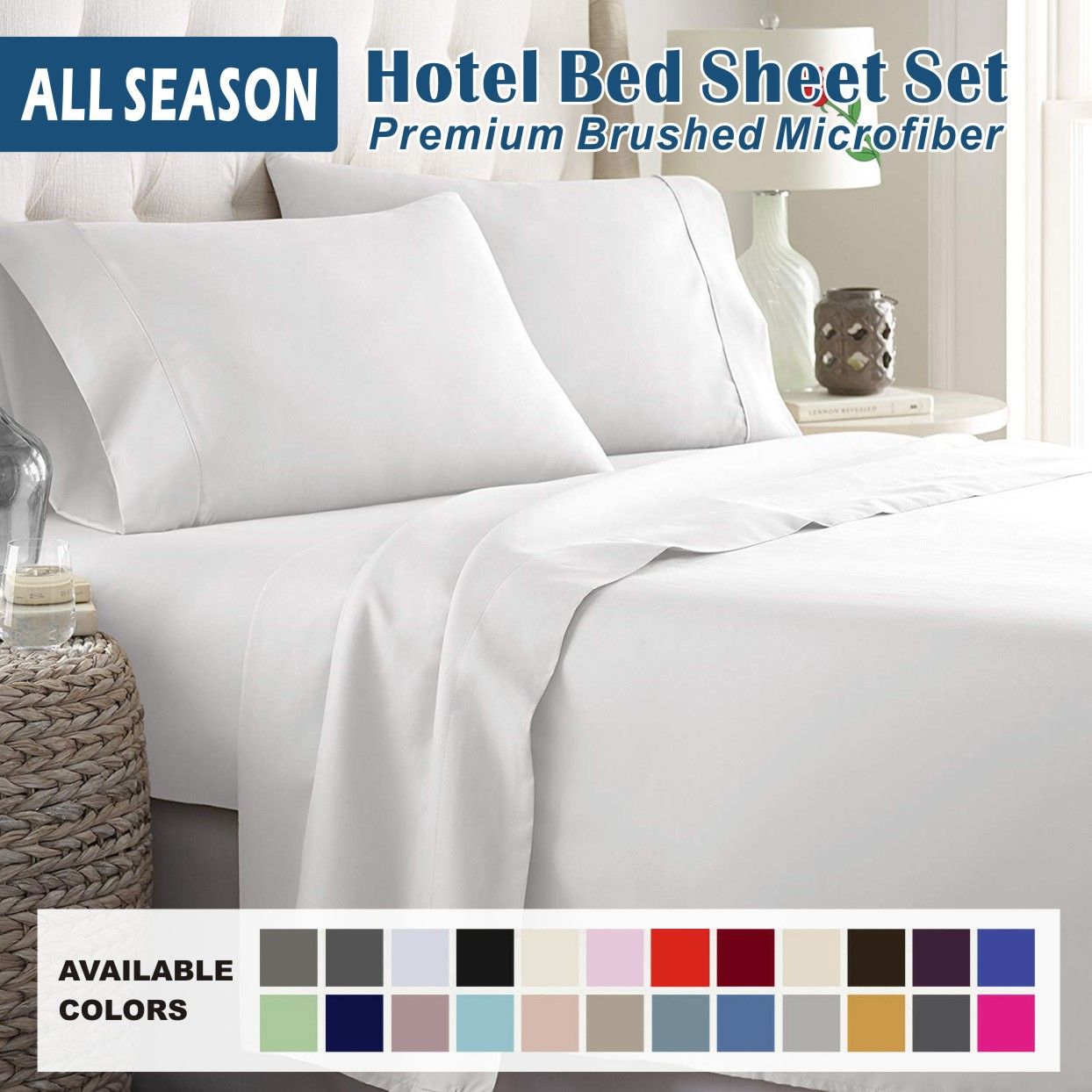 4 Piece Bed Sheet Set- Bedding Sheets & Pillowcases -Breathable Bedding - Wrinkle, Fade, Stain Resistant-Deep Pocket Flat Fitted Bed Sheet Set(White,Super King)